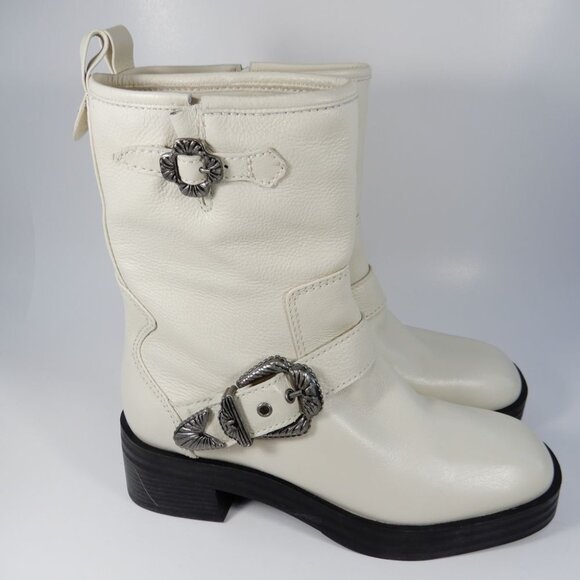 Larroude Hardy Buckle Moto Western Boots Size 8 Natural White Leather NEW $450 - Picture 9 of 16